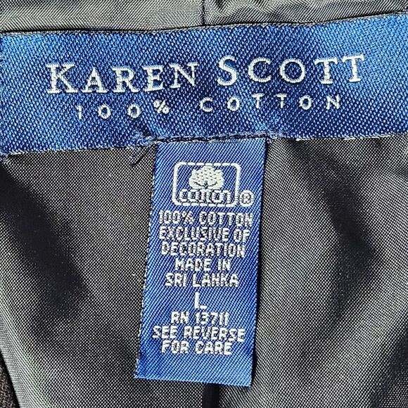 Karen Scott Vintage Black Velvet Button Front Embroidered Wreaths Christmas Vest - Picture 5 of 7